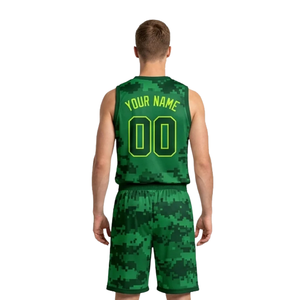 Ensemble uniforme de basket-ball pour hommes, imprimé camouflage, sans manches, col en V, short assorti, nom et numéro de l'équipe imprimés, kit d'équipe de basket-ball pour adultes - Product Image 2