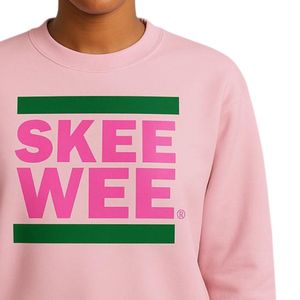 Sweat-shirt rose à col rond avec imprimé graphique SKEE WEE vert et rose, manches longues, en molleton de coton, décontracté, pour femme - Product Image 2