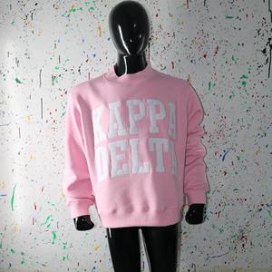 PINK <b>Mock</b> <b>Neck</b> Sweatshirt 100% WHITE Applique Embroidery wide <b>neck</b> Sweatshirt Finer Threads - Product Image 1