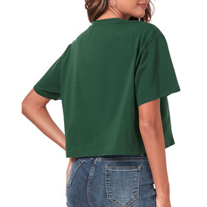 Women's <b>Green</b> <b>Crop</b> T-Shirt Short Sleeve Crew Neck Loose Fit Casual Jersey Tee Solid Color Breathable Knitted <b>Top</b> Spring Summer - Product Image 5