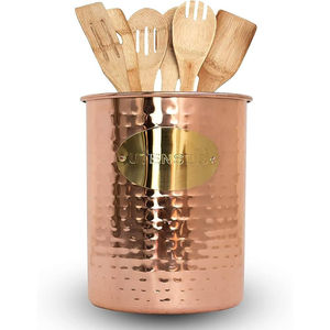 Porte-ustensiles vintage décoratif en cuivre martelé de forme ronde, parfait pour le comptoir ou la table, décoration de cuisine - Product Image 1