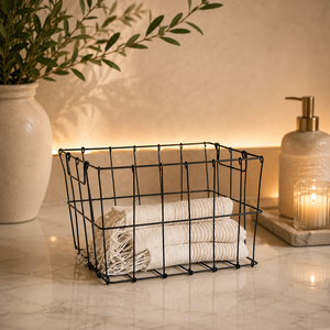 Modern Metal Wire Storage <b>Basket</b> with Open Grid Structure for Bathroom Towels <b>Linen</b> Storage and Home Organization - Product Image 1