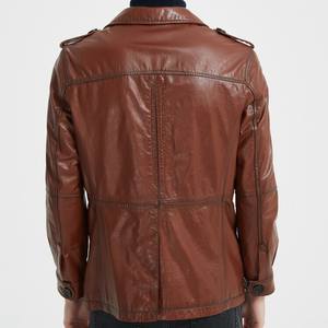 Blouson en cuir marron style motard vintage américain unisexe ignifuge grande taille manches longues vêtement de mode moto - Product Image 4