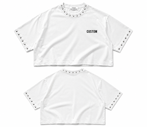 เสื้อยืดครอปท็อปสีขาวแบบมีหมุดตกแต่ง หนัก 300GSM ผ้าฝ้าย 100% ทรงโอเวอร์ไซส์ สไตล์วินเทจ สำหรับฤดูร้อน ยูนิเซ็กส์ แฟชั่นสตรีทแวร์สุดเทรนดี้ - Product Image 5