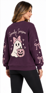 Halloween <b>Sweatshirt</b> <b>Cute</b> Bat Ghost Graphic Oversized Crew Neck Long Sleeve Terry Pullover Unisex Autumn Winter Streetwear - Product Image 3