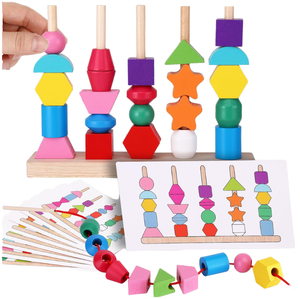 Unisex Wooden Beaded Toy for Children Five Sets Column Color Sensory Enlightenment <b>Shape</b> Perception Building <b>Block</b> Educational - Product Image 4