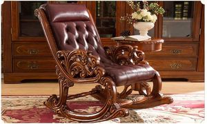 Sheesham Handcrafted Wooden Carving Rocking Chair Cushioned | Wooden armrest Chair with <b>Cushion</b> Seat & <b>Back</b> Support - Product Image 3