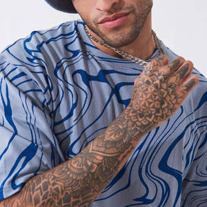T-shirt à manches courtes en molleton pour homme, avec logo personnalisé imprimé, 100% coton, coupe classique, col rond tricoté, décontracté et respirant - Product Image 5