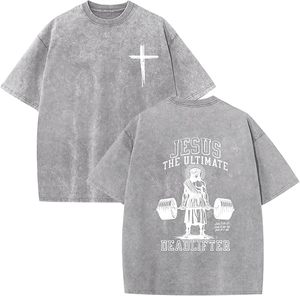 เสื้อยืดคอกลมแขนสั้นสีดำทรงปกติสำหรับผู้ชาย Jesus Ultimate Deadlifter พิมพ์ลายสกรีนอย่างดี เป็นมิตรกับสิ่งแวดล้อม - Product Image 4