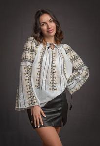 Camisa de algodón vintage con volantes para mujer, blusa informal de manga larga, tejida, lavable, de color liso, con cuello redondo y mangas anchas, transpirable - Product Image 3