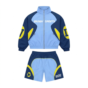 Women windbreaker short set 110 GSM lightweight polyester black <b>grey</b> panel design reflective piping heat transfer logo plus size - Product Image 5