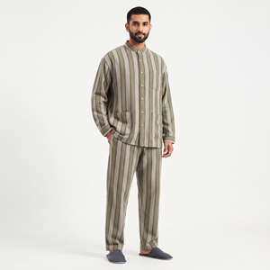 <b>Men</b> Flannel <b>Pajama</b> Set Long Sleeve Full Length Stand Collar Button Fly Sleepwear Casual 100% Cotton Winterwear Baggy <b>Pajama</b> Set - Product Image 1