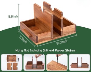 Porte-serviettes en bois pour salière et poivrière – Organiseur de cuisine pour serviettes et condiments - Product Image 2