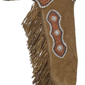 Pantalones de montar a caballo de cuero completo con estampado animal elegante, de piel de vaca auténtica y gamuza, con flecos de color sólido, estilo western. - Product Image 6