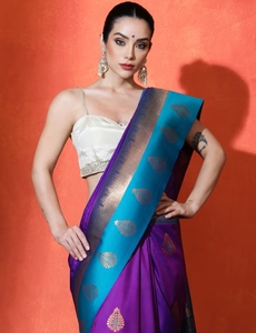 KV <b>Purple</b> Silk Ethnic Designer <b>Saree</b> With Unstitched Blouse - Product Image 1