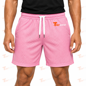 <b>Men's</b> Pink <b>Mesh</b> Bermuda <b>Shorts</b> Mid Waist Drawstring Breathable Casual Athletic Solid Color Front Logo <b>Men</b> <b>Mesh</b> <b>Shorts</b> - Product Image 5