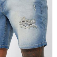 Shorts Bermuda en Denim Délavé pour Homme, Taille Haute Élastique, Décontracté, Bleu Uni, Toile de Coton, Imprimé Numérique, Séchage Rapide, 180g
