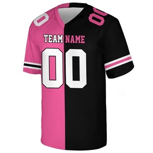 Custom Pink Black American Football Jersey V-Neck Short Sleeve Sublimated Print Front Mesh Team <b>Name</b> Number Moisture Wicking - Product Image 1