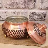 Azucarero de Lujo Pintado a Mano en Blanco y Cobre con Tapa, Jarra Decorativa para Dulces con Pedestal Floral, Vajilla Premium para Exhibición en Restaurantes - Product Image 3