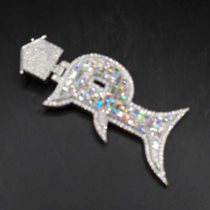 Collier Pendentif Lettre en Argent 925 Plaqué Rhodium avec Moissanite, Breloque Initiale Sertie, Coupe Brillante, Bijou Hip Hop Tendance - Product Image 2