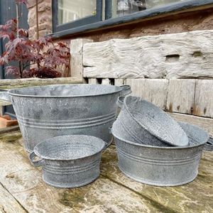 Juego de 3 Macetas Redondas de Metal Galvanizado, Textura Acanalada, para Jardín Exterior, Estilo Industrial, Decoración de Patio, Gran Venta - Product Image 3