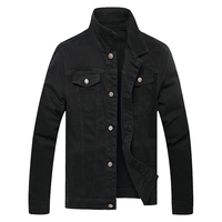 Servicio OEM ODM, Chaqueta de Mezclilla Negra para Hombre, Corte Ajustado, Casual, Cuello Camisero, Cierre de Botón, Material de Algodón, Ropa de Otoño