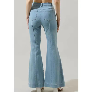 Pantalon en jean évasé pour femme Muzamin Apparel Factory, coupe skinny très extensible, coutures personnalisées, coupe classique, style vintage, taille avec logo - Product Image 2