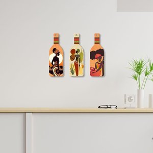 Décoration murale artisanale en bois en forme de bouteille, style Warli africain, pour une décoration bohème de la maison - Product Image 4