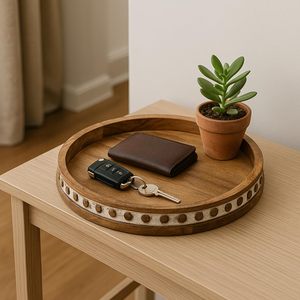 Plateau de service en bois à bordure blanche, forme circulaire, plateau décoratif de haute qualité pour la restauration, disponible à bas prix - Product Image 5