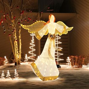 Angelo Pre-Illuminato con Ali e Aureola, 1,6 Metri, 180 Luci LED Bianco Caldo per Natale - Product Image 1