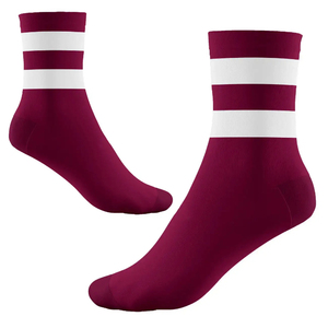 Vente en gros de chaussettes de cheville bordeaux de haute qualité avec rayures blanches, respirantes, tricotées, décontractées pour adultes - Product Image 5