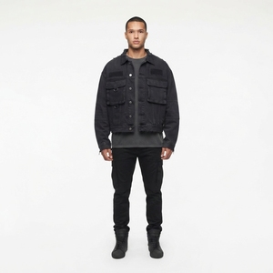 Blouson en jean ciré pour homme 100% coton délavé à la pierre, selvedge japonais brut, coupe oversize courte, style cyber streetwear, personnalisable OEM - Product Image 1