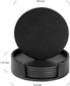 Drink Coasters Set of 6 Leather Coasters Spill Protection for Table <b>Desk</b> Leather Coaster With Holder - Product Image 4