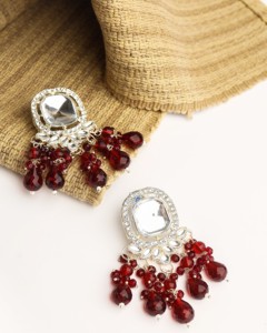 Pendientes de lujo con cuentas color púrpura pastel, hechos a mano, de aleación de zinc chapada en oro, para boda, joyería tradicional Lucentarts para mujer - Product Image 1