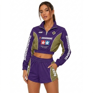 Conjunto Deportivo para Mujer de la Marca [Nombre de la Marca], Color Morado y Dorado en Contraste, Chaqueta con Cierre de Cremallera, Pantalones Cortos, Ropa Deportiva de Manga Larga para Todas las Temporadas - Product Image 6