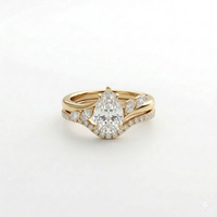Anillo de compromiso de oro amarillo de 14K con diamante cultivado en laboratorio en forma de hoja y pera, con banda de boda y anillo de acento marquesa, conjunto de anillos nupciales