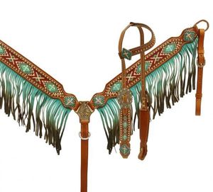 Designer Turquoise Western Headstall & Breast Collar Set Premium Cowhide Lightweight Top Quality Designs Seasonal <b>Horse</b> Tack - Product Image 3
