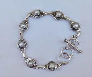 Pulsera Ajustable Hecha a Mano con Perla Natural y Plata de Ley 925, 7-8 Pulgadas, Joyería con Piedras Preciosas, Elegante Pulsera de Diseño Boho para Ella - Product Image 1