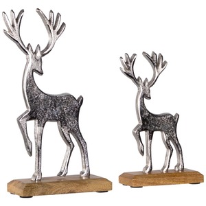 Stylish Metallic Reindeer Sculpture Set with Wooden Base for <b>Christmas</b> Decor and Seasonal Gifting Wholesale From India - Product Image 1