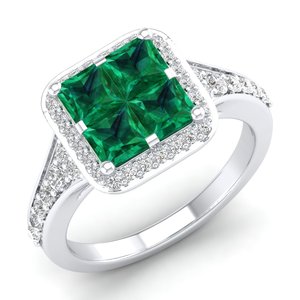 Bague REYES personnalisée en or massif 14 carats avec émeraude taille princesse de 1,56 carat et moissanite, prix direct usine, bijoux fins - Product Image 4
