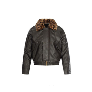 Men's Black Leather Jacket with <b>Leopard</b> Fur Collar Full Sleeve All Seasons Windproof Plus Size Breathable Style - Product Image 1