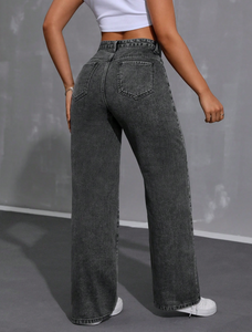 Pantalones Vaqueros de Diseño Único, Estilo Retro Americano, Holgados, de Pierna Recta, para Mujer - Product Image 2