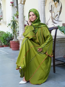 Abaya en coton ample à manches longues, col rond, coupe évasée, respirante, pour soirée décontractée, motif imprimé, vente en gros - Product Image 4