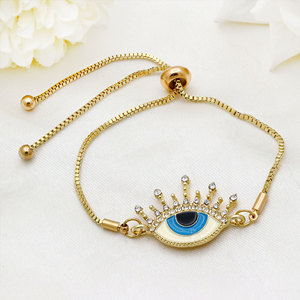 Wholesale 925 Sterling Silver Evil Eye <b>Bracelet</b> CZ <b>Gold</b> Plating Enamel Lucky Eye <b>Adjustable</b> Slider Chain Women Jewelry - Product Image 2