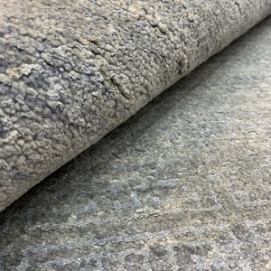 Wool <b>Runner</b> Rug TRO-0245 Modern Wool Silk <b>Grey</b> Contemporary Area Rug with Greek Border Design Hand Knotted - Product Image 2