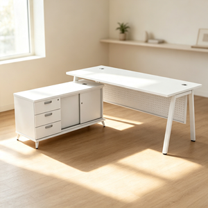 Meuble de bureau exécutif moderne et durable en mélamine blanche avec rangement, autoportant, pour usage commercial et domestique AY Office - Product Image 2