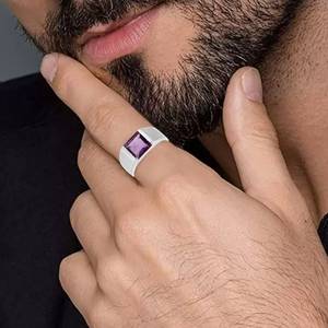 แหวนอเมทิสต์เงินแท้ 925 แหวนหมั้นทรงสี่เหลี่ยมพลอยสีม่วง แหวนตราประทับ อัญมณีประจำเดือนกุมภาพันธ์ ของขวัญเครื่องประดับ - Product Image 2