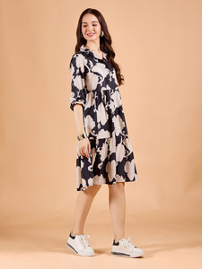 Nuevo Diseño, Vestidos Midi Formales de Verano para Mujer, Cuello en V, Manga Abullonada, Estampado Floral, Cintura Fruncida, Vestido de Fiesta de Gasa - Product Image 4