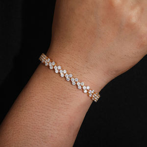 Luxury 18K Gold Plated Diamond <b>Tennis</b> Bracelet Round Brilliant Cut Prong Setting Women's Wedding Jewelry - Product Image 1