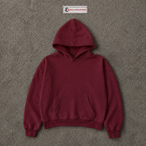 Sweat à capuche zippé intégral bordeaux pour homme – Qualité supérieure, coupe oversize, style streetwear, motif à petits pois, en polaire, décontracté, mode hiver - Product Image 5